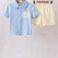 Blue Colorblock Pocket Shorts Set