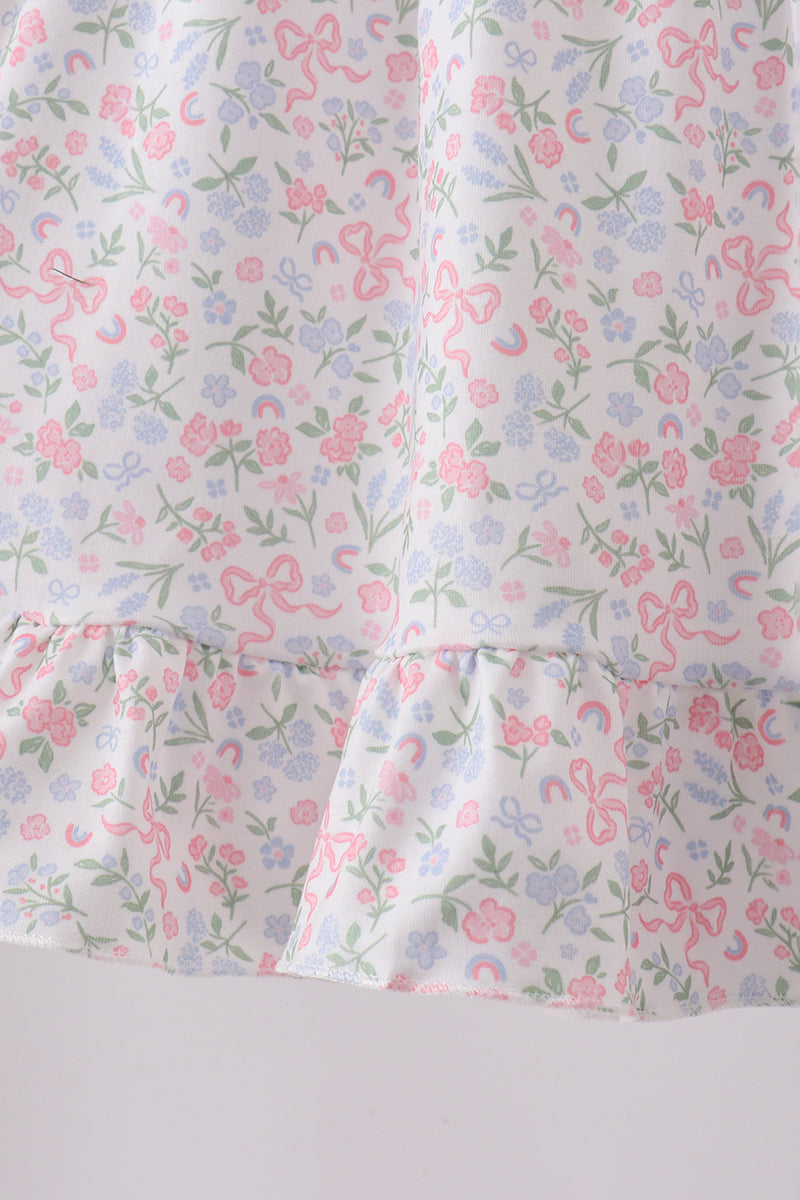 Blue Floral Print Ruffle Shorts Set