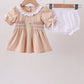 Khaki Puppy Smocked Bloomer Set
