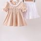 Khaki Puppy Smocked Ruffle Shorts Set