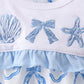 Blue Shells Embroidered Ruffle Bubble
