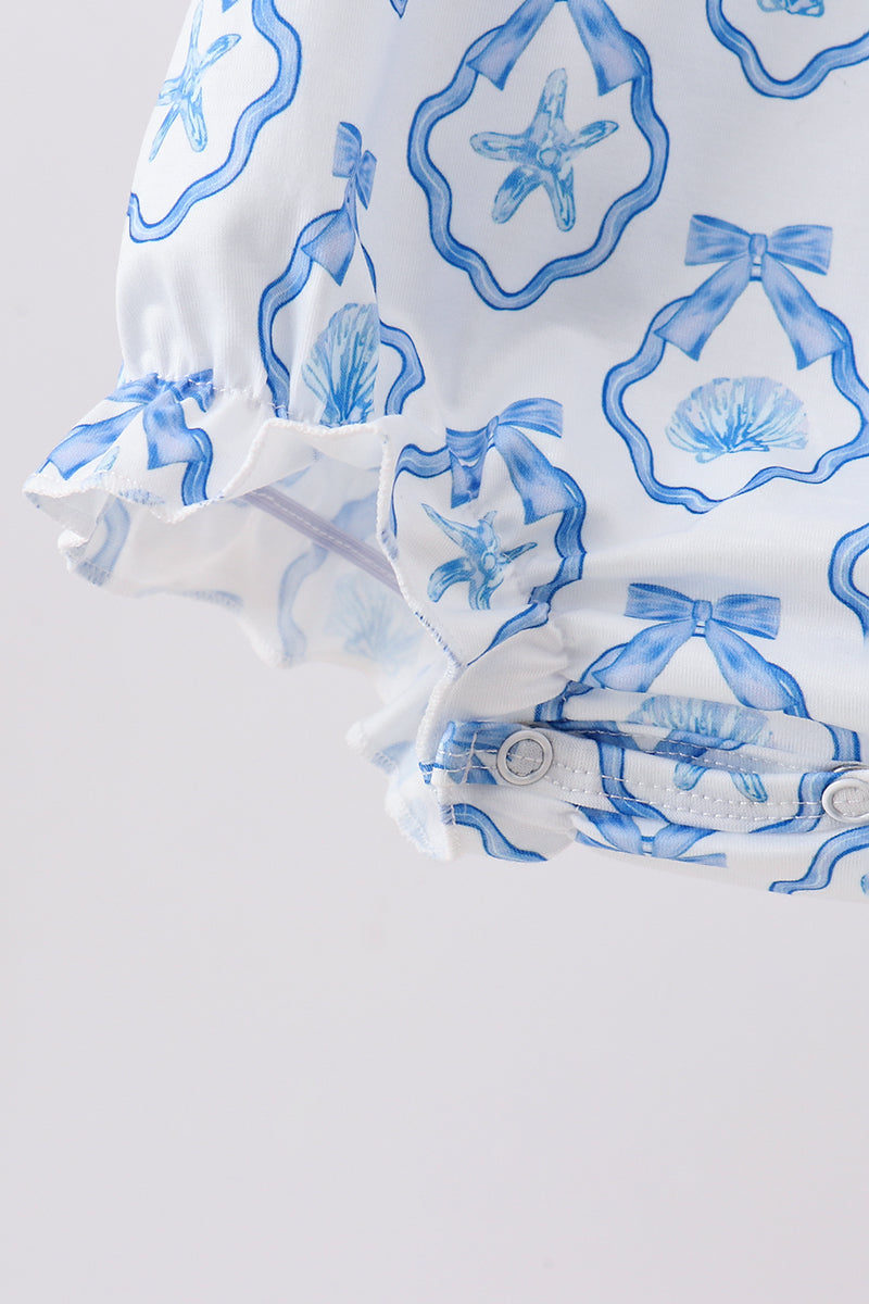 Blue Shells Embroidered Ruffle Bubble