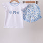 Blue Shells Embroidered Ruffle Shorts Set