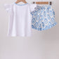Blue Shells Embroidered Ruffle Shorts Set