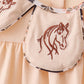 Khaki horse embroidery ruffle shorts set