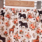 Khaki horse embroidery ruffle shorts set