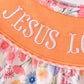 Coral Jesus Loves me Embroidered Floral Bubble