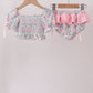 Pink Floral Smocked Swimsuit