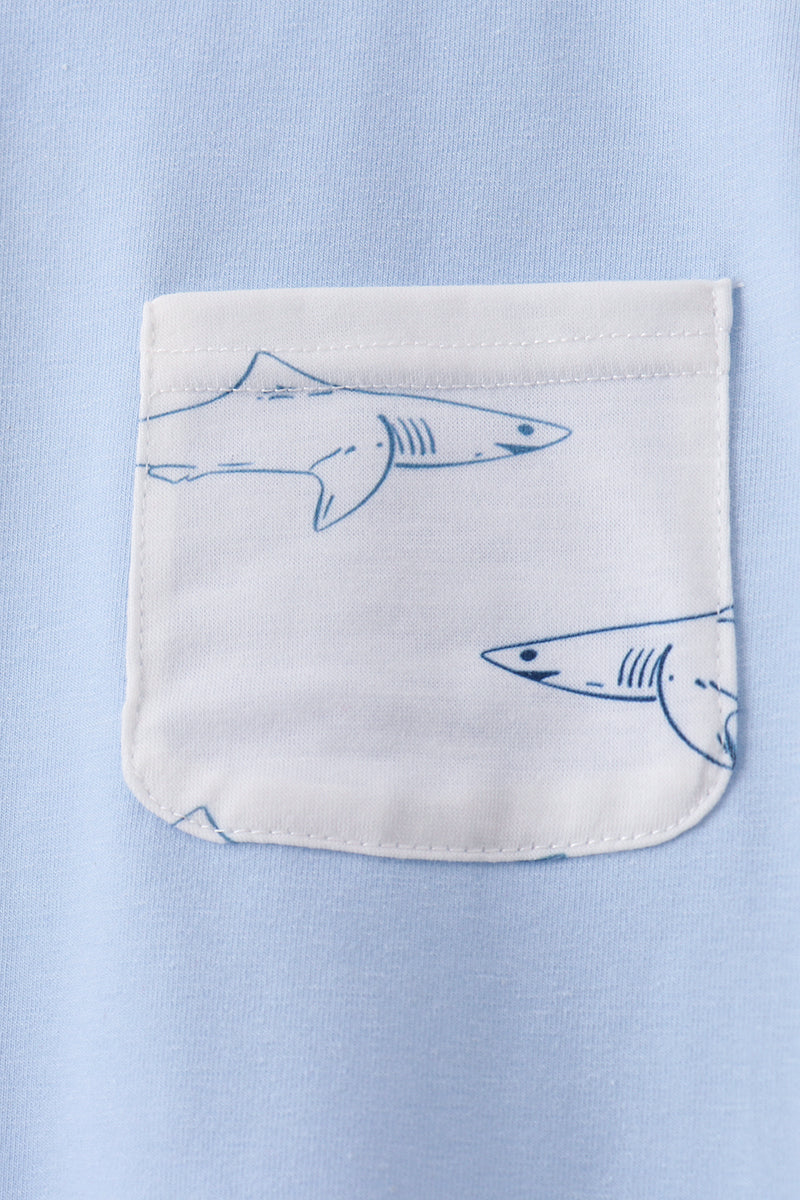 Blue Shark Print Shorts Set