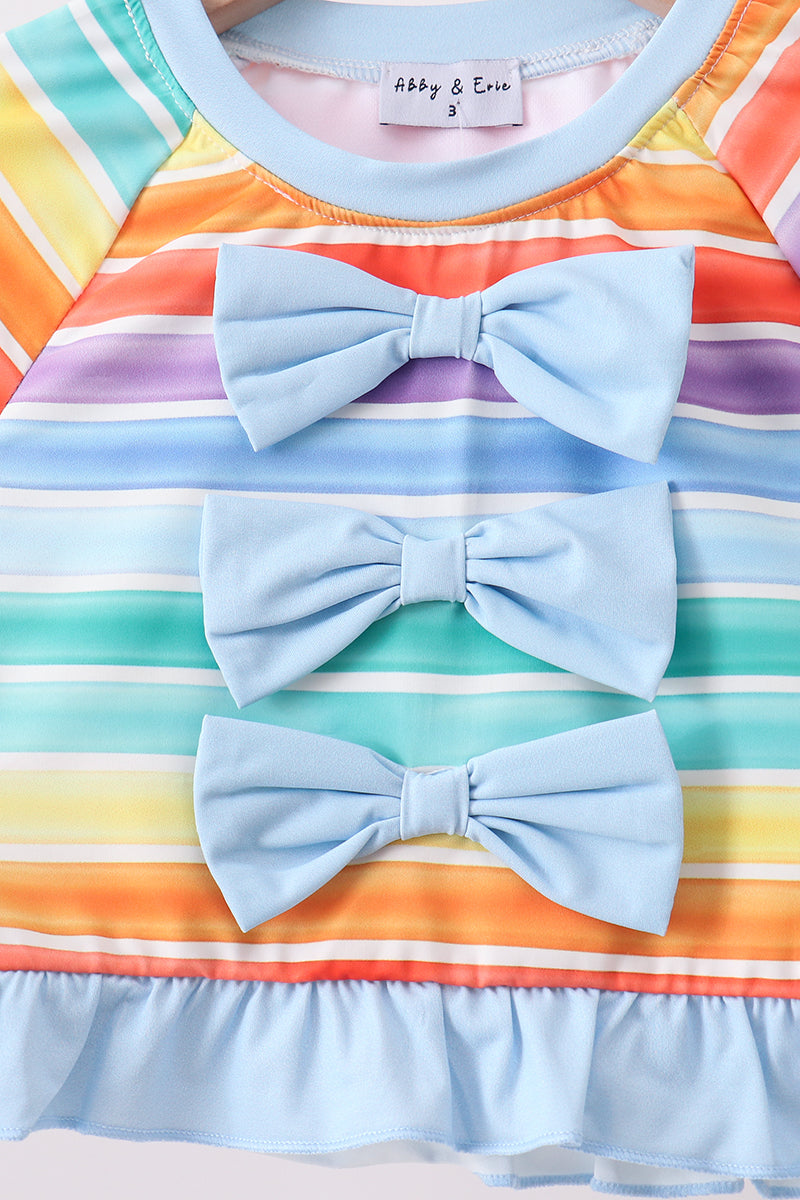 Rainbow Stripe Bow Ruffle Rashguard Set