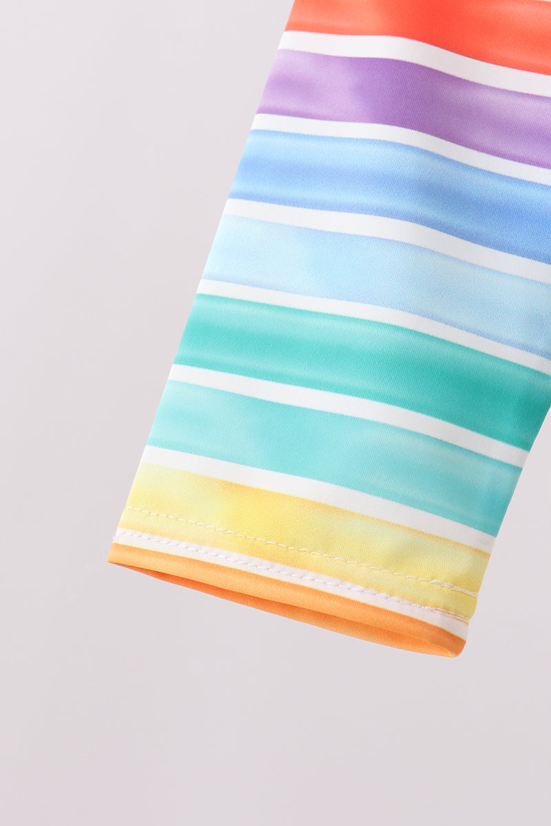 Rainbow Stripe Bow Ruffle Rashguard Set