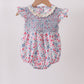Blue Floral Smocked Ruffle Bubble