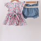 Blue Floral Smocked Ruffle Bloomer Set