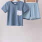 Blue Pocket Grid Shorts Set