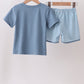 Blue Pocket Grid Shorts Set