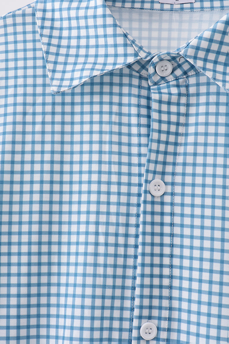 Blue Grid Dad Button Down Shirt