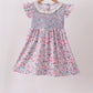 Blue Floral Smocked Ruffle Dress