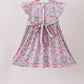 Blue Floral Smocked Ruffle Dress
