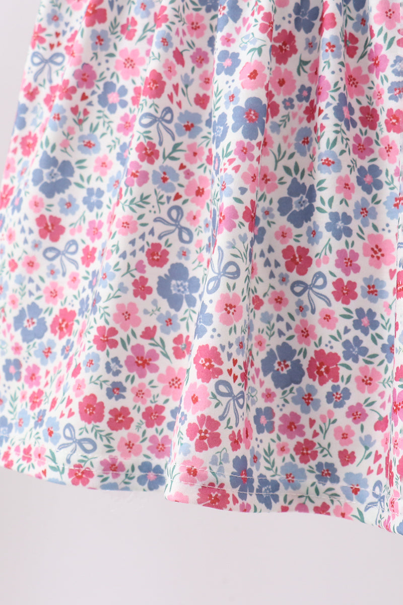 Blue Floral Smocked Scalloped Shorts Set