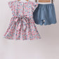 Blue Floral Smocked Scalloped Shorts Set