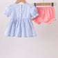 Blue Whale Embroidered Seersucker Bloomer Set