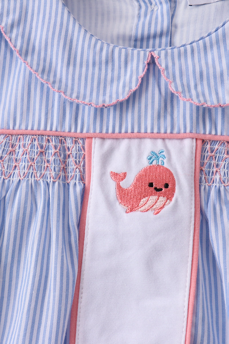 Blue Whale Smocked Seersucker Shorts Set