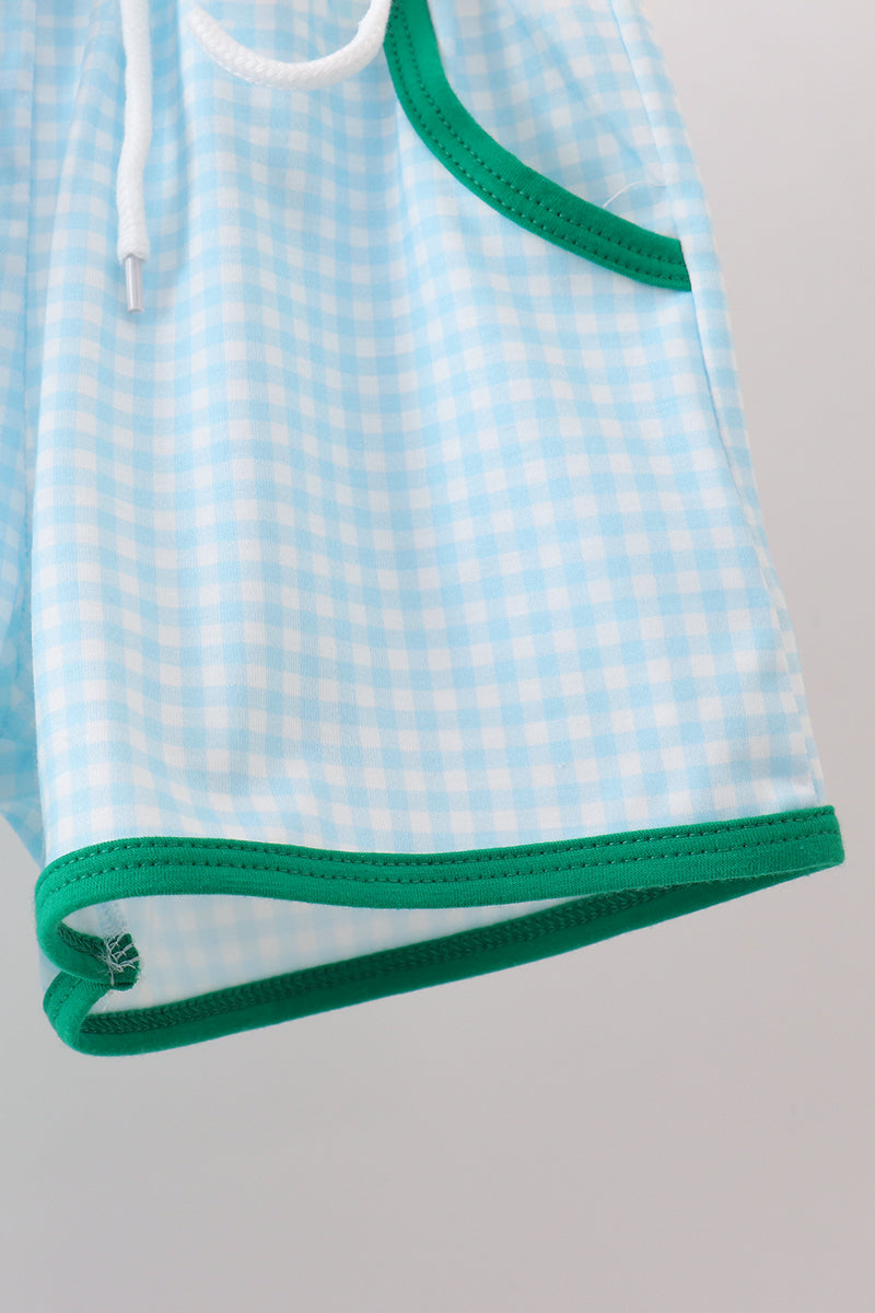 Green pocket grid shorts set