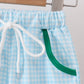 Green pocket grid shorts set
