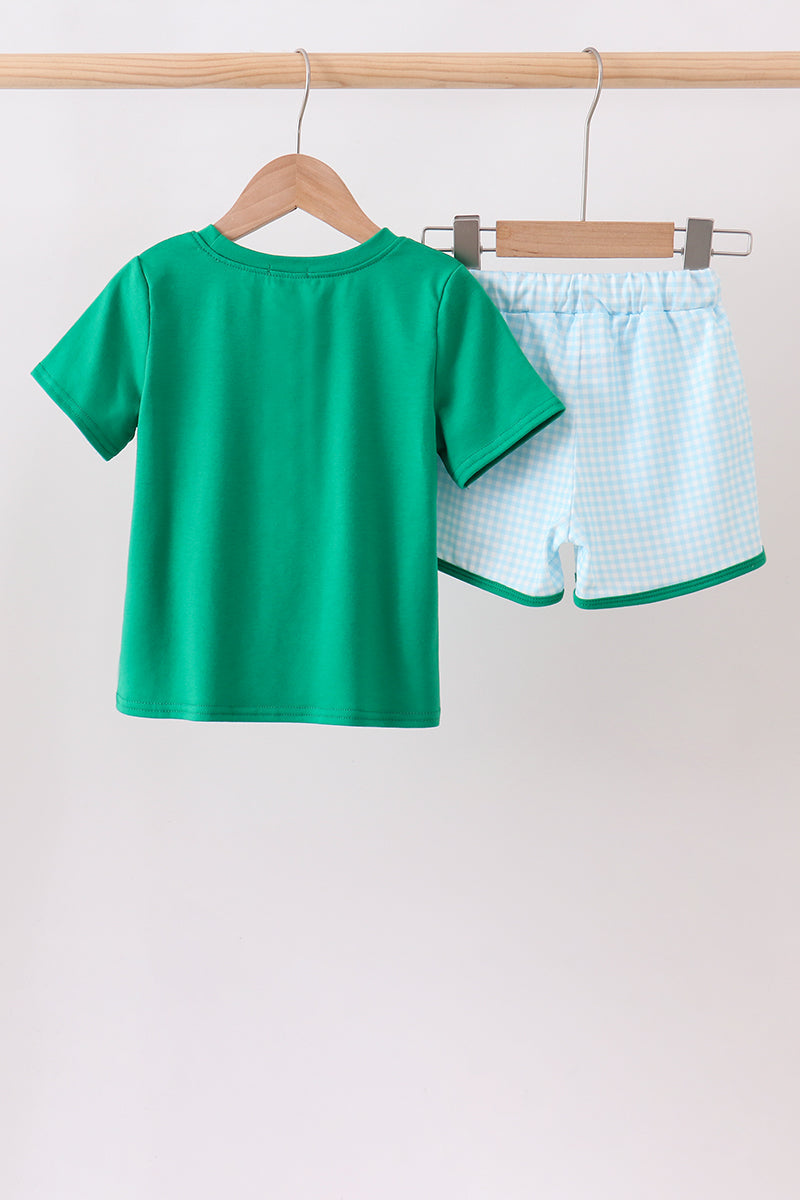 Green pocket grid shorts set