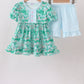 Green house floral Ruffle Shorts Set