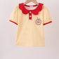Mustard Stripe Apple Embroidered Top