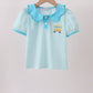 Blue Stripe School Bus Embroidered Top