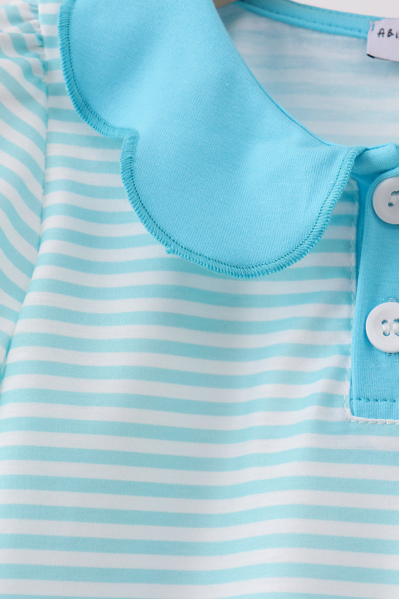 Blue Stripe School Bus Embroidered Top