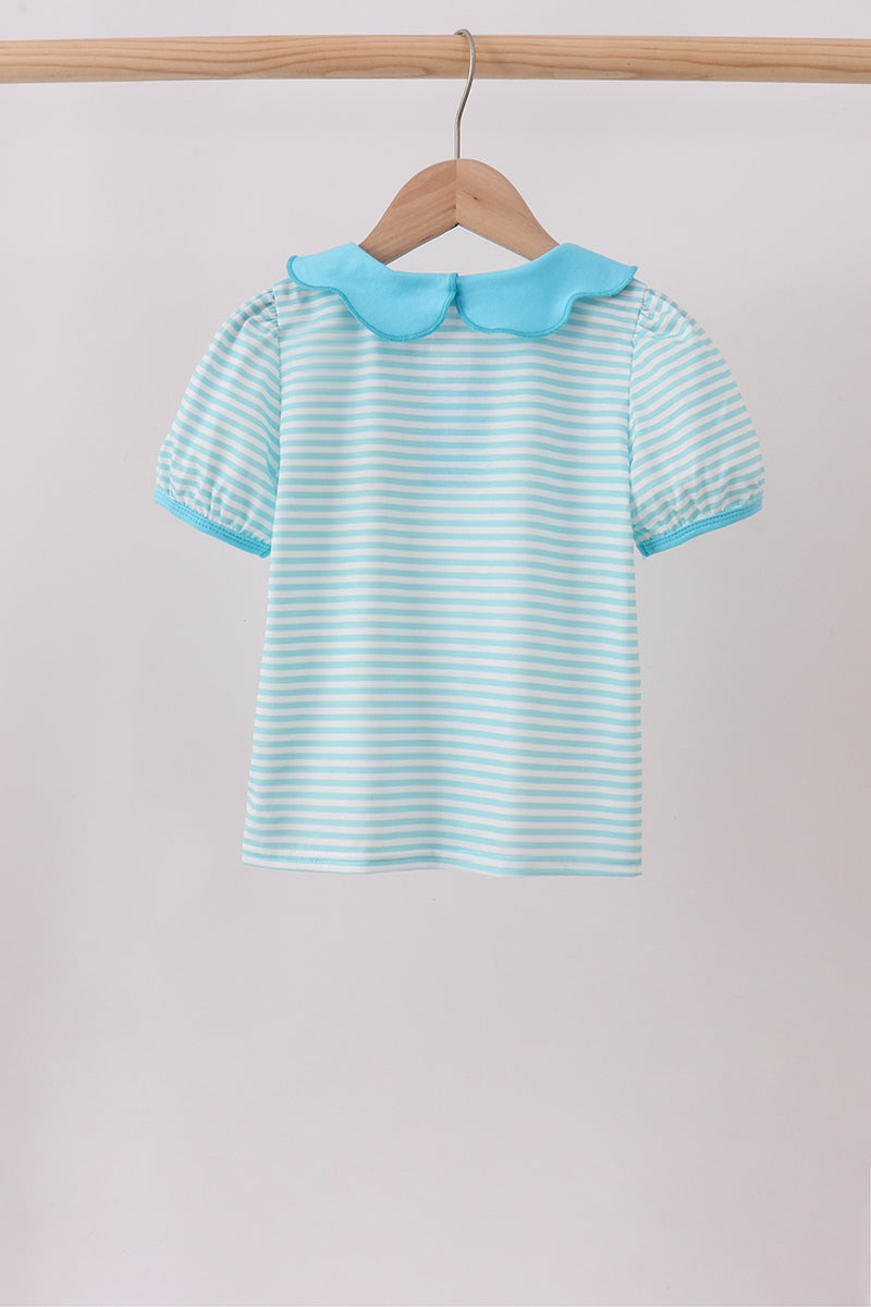 Blue Stripe School Bus Embroidered Top
