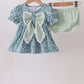 Teal Floral Lace Bow Bloomer Set