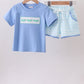 Blue Crocodile Embroidered Shorts Set