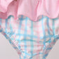 Pink Crocodile Smocked Gingham 2PC Swimsuit