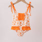 Orange Floral Print Ruffle Swimsuit