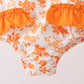 Orange Floral Print Ruffle Swimsuit