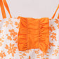Orange Floral Print Ruffle Swimsuit