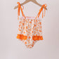 Orange Floral Print Ruffle Swimsuit