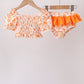 Orange Floral Smocked 2PC Ruffle Swimsuit