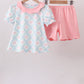 Pink Floral Bow Print Scalloped Shorts Set