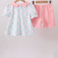 Pink Floral Bow Print Scalloped Shorts Set