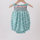 Green Floral Smocked Ruffle Bubble