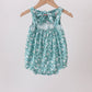 Green Floral Smocked Ruffle Bubble