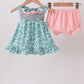 Green Floral Smocked Ruffle Bloomer Set