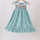 Green Floral Smocked Ruffle Dress