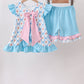Blue Rose Ruffle Shorts Set