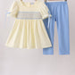 Cream smocked bow pants set